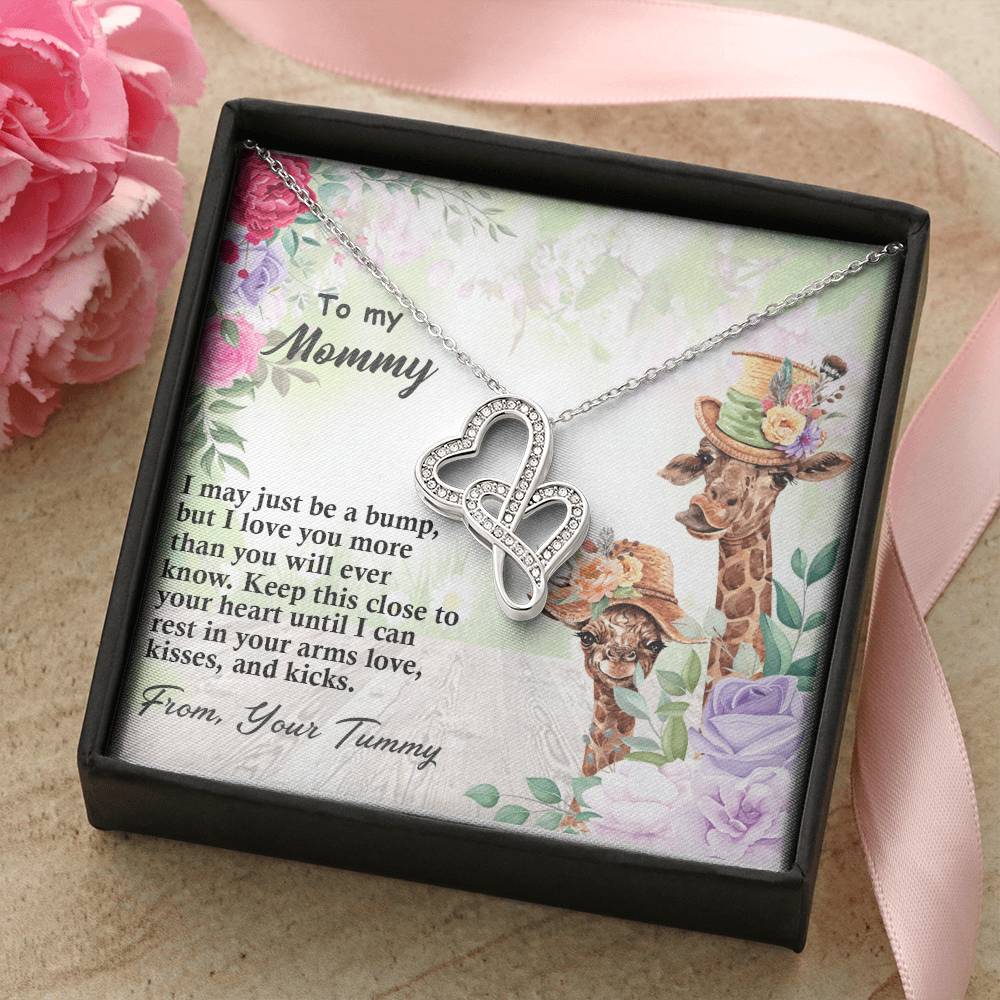 To My Mommy From Your Tummy Ryan Giraffe Necklace - To My Mommy I Love Your From Your Tummy Giraffe Necklace - Pregnan Double Hearts Necklace
