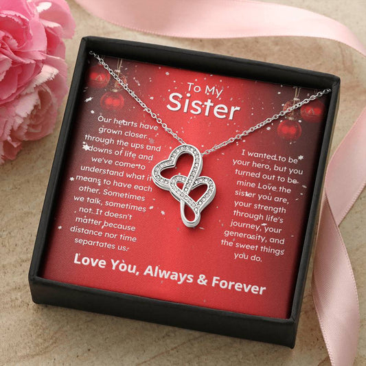 Sister Gift Sister Necklace Message Card Jewelry With Special Message Card Double Hearts Necklace