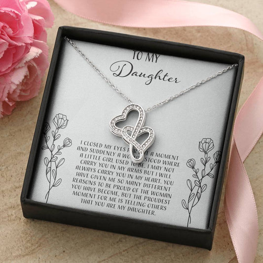 To My Daughter I Close My Eyes For A Moment - Silver Double Hearts Necklace