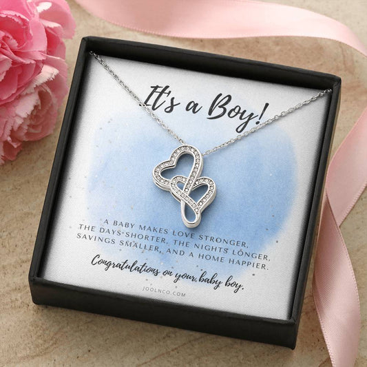 It's A Boy Necklace Gift For Mom  Baby Boy Congratulations  Baby Boy Shower Gift For Mom  New Mom Necklace  New Mom Gi 1 Double Hearts Necklace