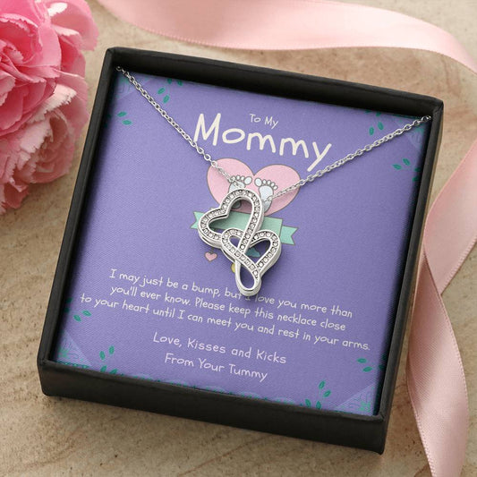 Mom To Be Gift  New Mommy Gift Necklace  Pregnant Wife Gift  I May Just Be A Bump But I Love You  To Mummy From Bump   Double Hearts Necklace