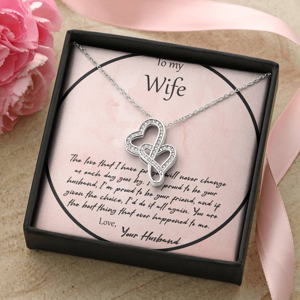 To My Wife The Love That I Have For You - Pink Double Hearts Necklace