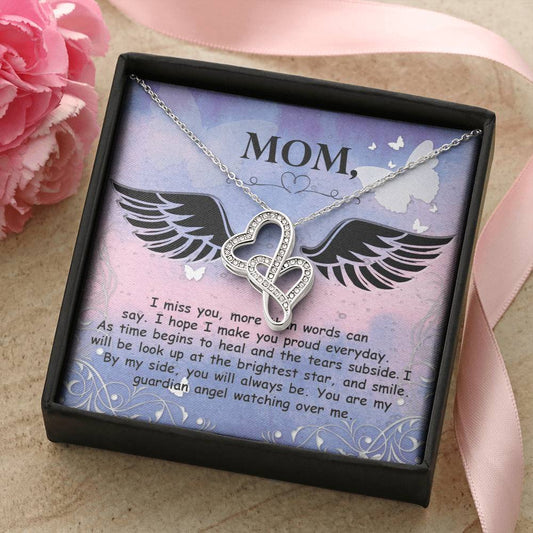 Mom - I Miss You More Than Words Can Say -  Double Hearts Necklace