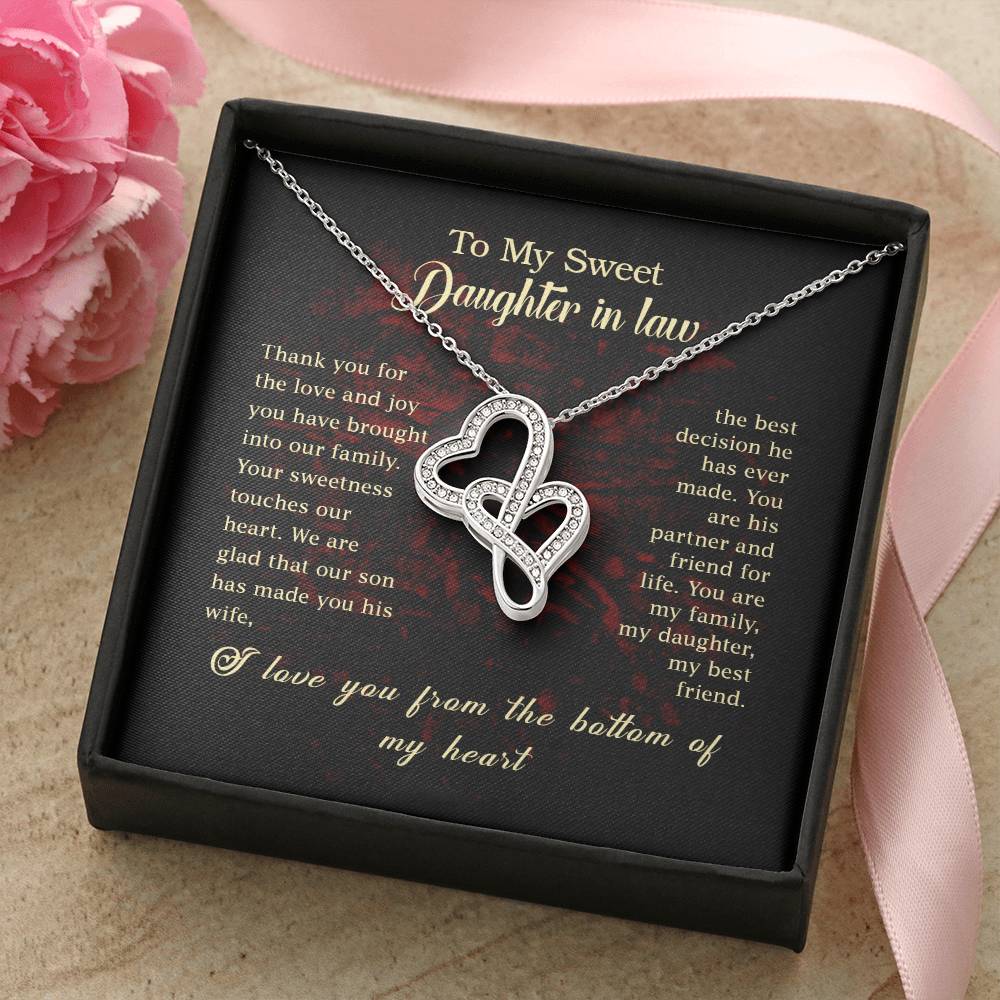 To My Daughter In Law Interlocking Hearts Necklace Gift Double Hearts Necklace