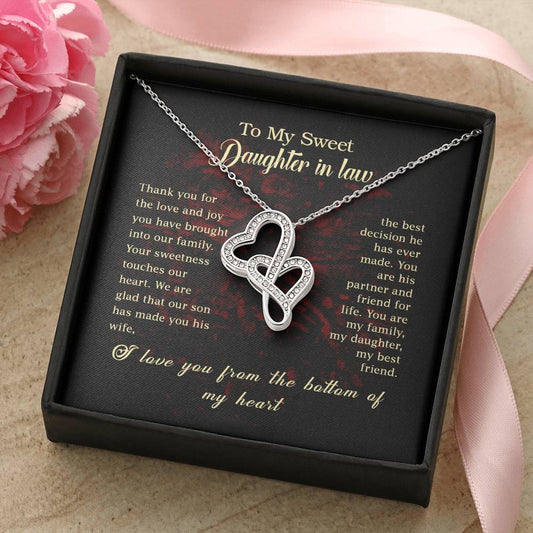 To My Daughter In Law Interlocking Hearts Necklace Gift Double Hearts Necklace