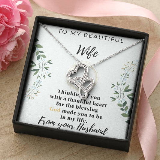 To My Beautiful Wife - Love From Your Husband - Gift For Wife From Husband -  Anniversary Necklace For Wife Wife Birth Double Hearts Necklace