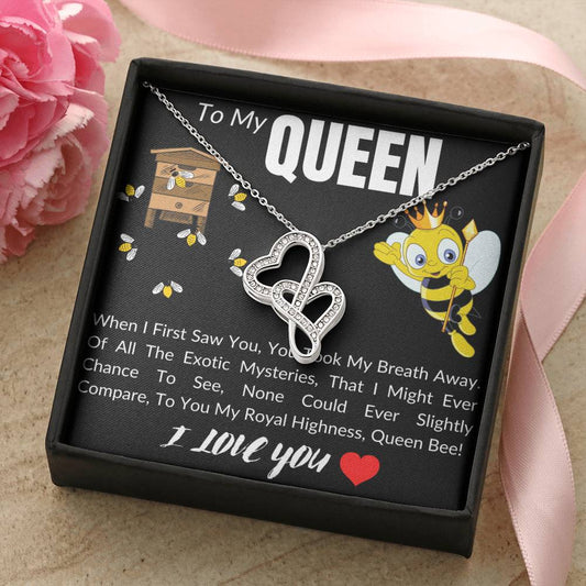 To My Queen - Forever Love Necklace - I Love You - To My Queen Living The Dream Interlocking Heart Necklace - Annivers Double Hearts Necklace