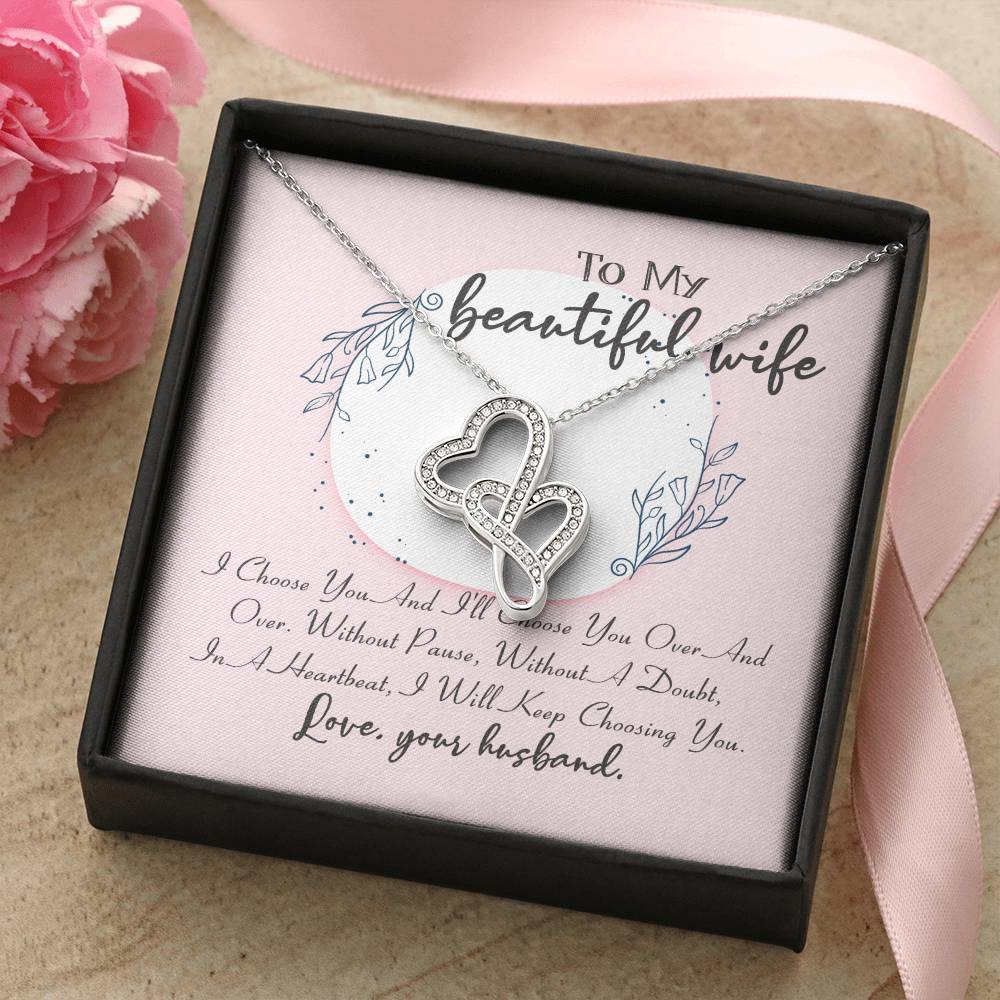 I Choose You  I Will Keep Choosing You Anniversary - Interlocking Hearts Necklace Double Hearts Necklace