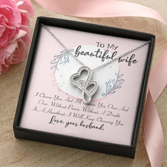 I Choose You  I Will Keep Choosing You Anniversary - Interlocking Hearts Necklace Double Hearts Necklace