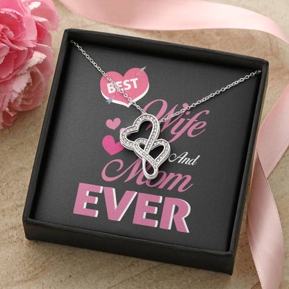 Best Wife And Mom Ever Double Hearts Necklace