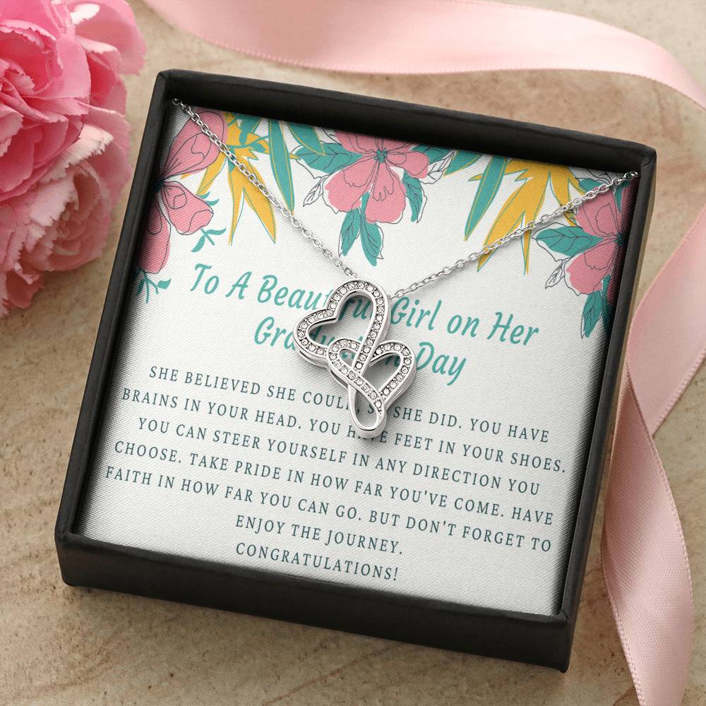 Graduation Gift Necklace - Graduation Gift For Her - College Graduation Gift For Her - High School - Senior Graduation Double Hearts Necklace