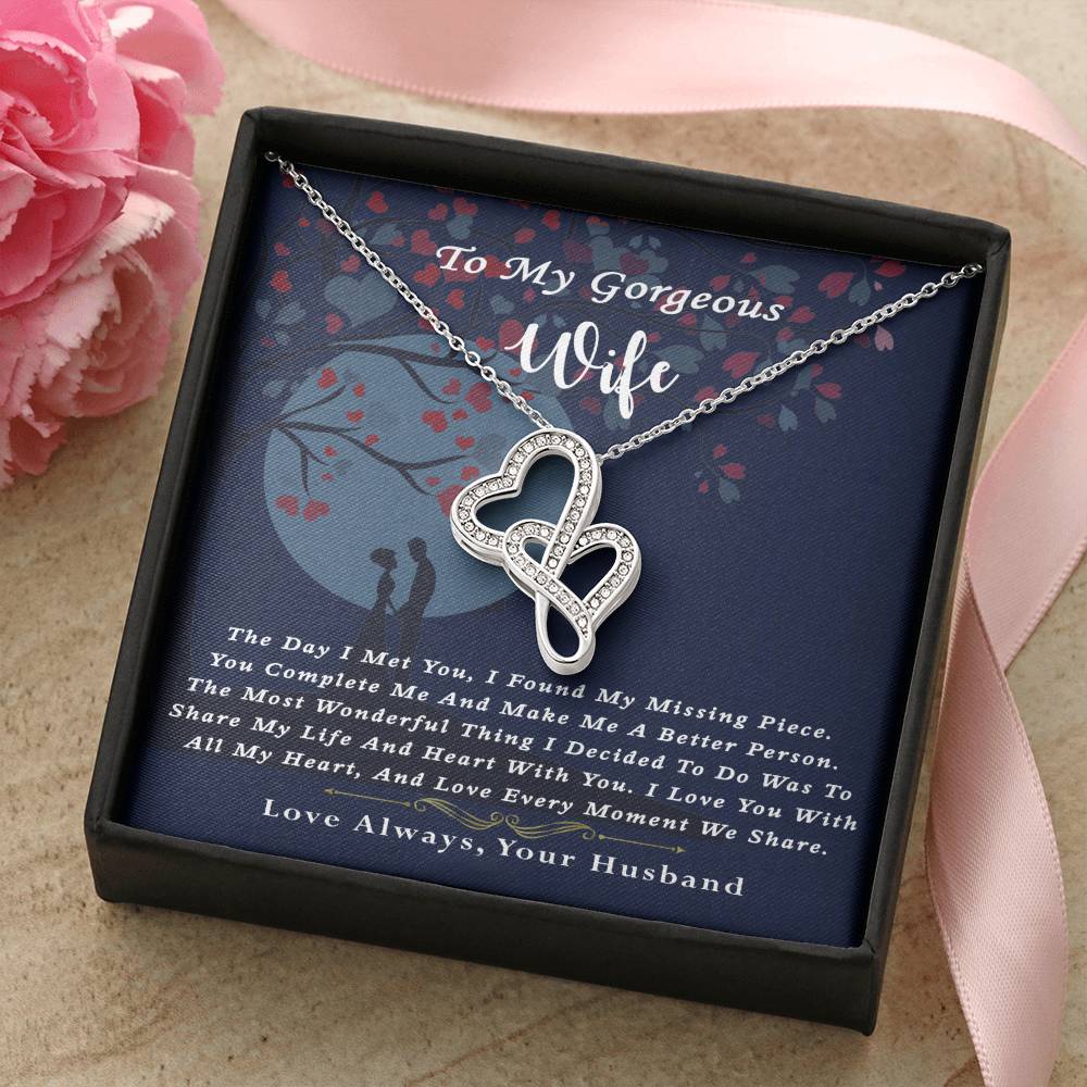 To My Gorgeous Wife - Love Always Your Husband - To My Gorgeous Wife From Husband Double Heart Necklace Gift Wedding D Double Hearts Necklace