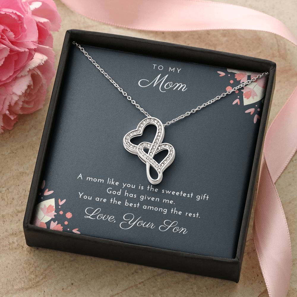 The Best Among The Rest To Mom From Son  Double Hearts Necklace