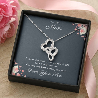 The Best Among The Rest To Mom From Son  Double Hearts Necklace