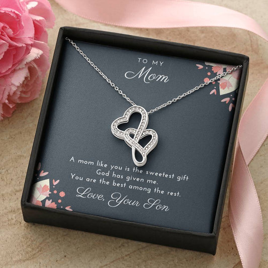 The Best Among The Rest To Mom From Son  Double Hearts Necklace