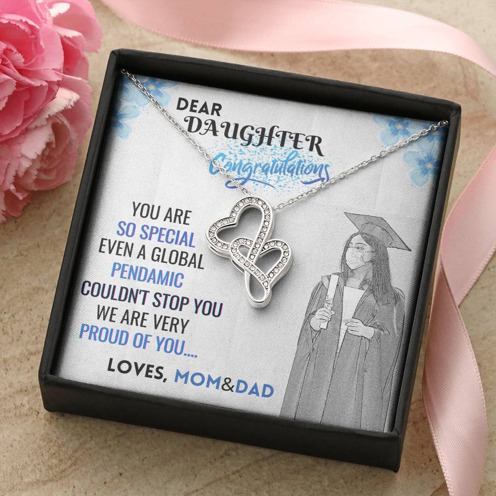 Graduation Necklace To My Daughter  2021 Congratulation Gift Graduation Gift For Daughter Double Hearts Necklace