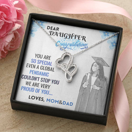 Graduation Necklace To My Daughter  2021 Congratulation Gift Graduation Gift For Daughter Double Hearts Necklace