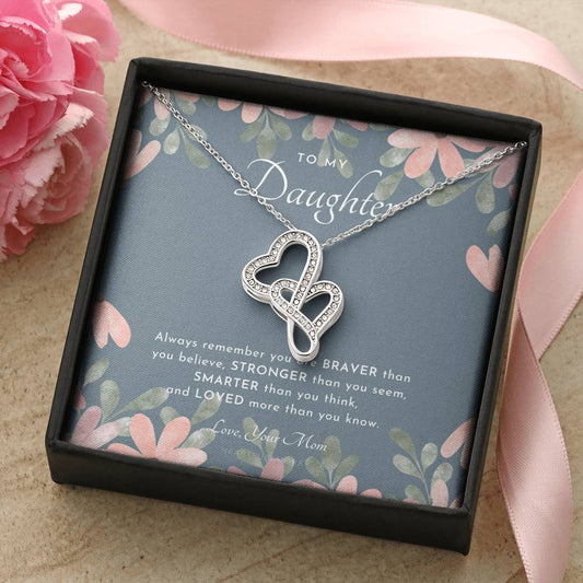 To My Daughter Always Remember Gift For Daughter From Mom Daughter Birthday Graduation Christmas Present Double Hearts Necklace
