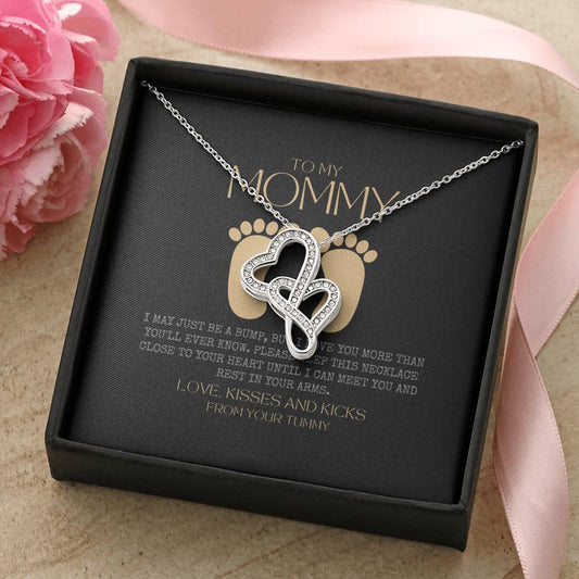 Baby Shower Gift New Mommy Necklace Pregnant Wife Gift To My Mommy I May Just Be A Bump But I Love You More Than You E Double Hearts Necklace