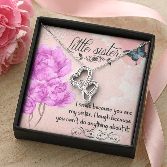To My Little Sister Necklace Double Hearts Necklace