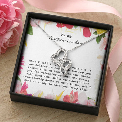 To My Mother In Law When I Fell In Love With Your Son Double Hearts Necklace