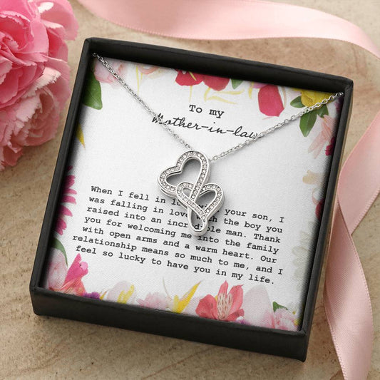 To My Mother In Law When I Fell In Love With Your Son Double Hearts Necklace