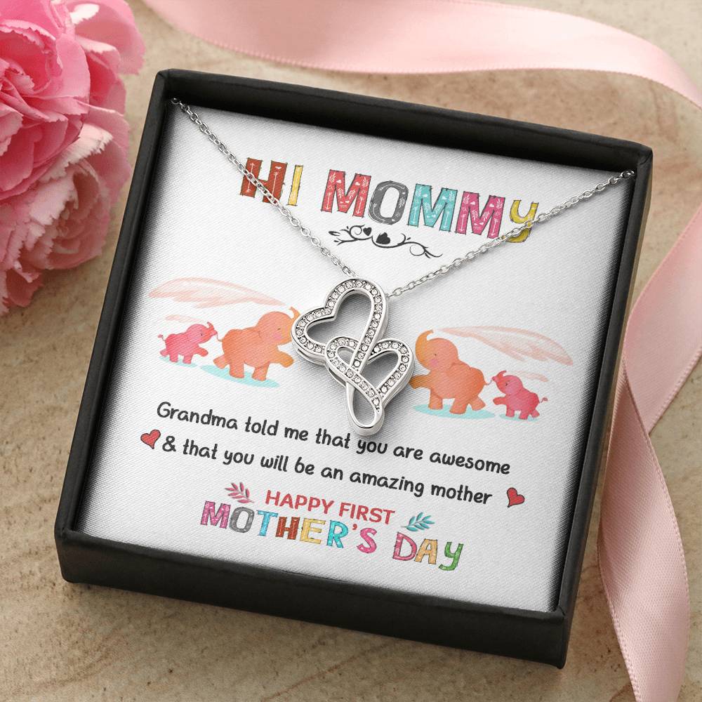 Hi Mommy - Gift For First Time Mom - Gift For Daughter - Mother's Day Gift - Love Knot Necklace - Mother's Day Necklac Double Hearts Necklace