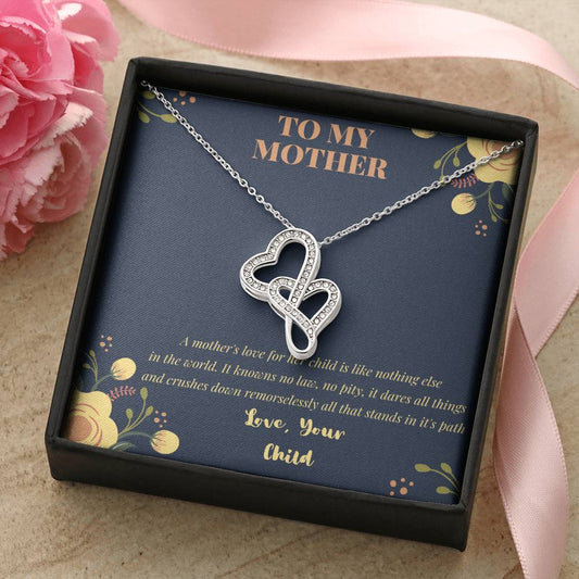 My Mom Gift Card No Pity No Law-  Jewelry Double Hearts Necklace