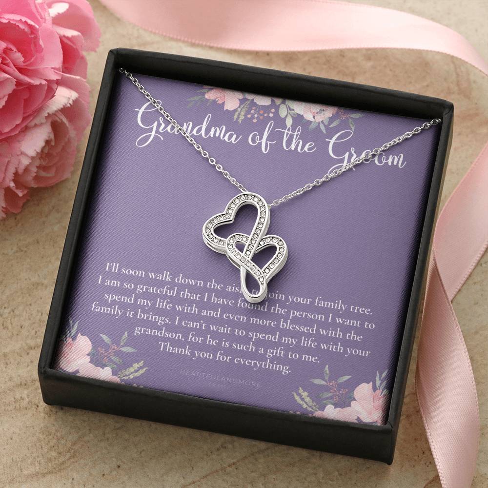 Grandmother Of The Groom Gift Necklace Grandma Wedding Gift Nana Bridal Shower Rehearsal Dinner Thank You Gift 2 Double Hearts Necklace