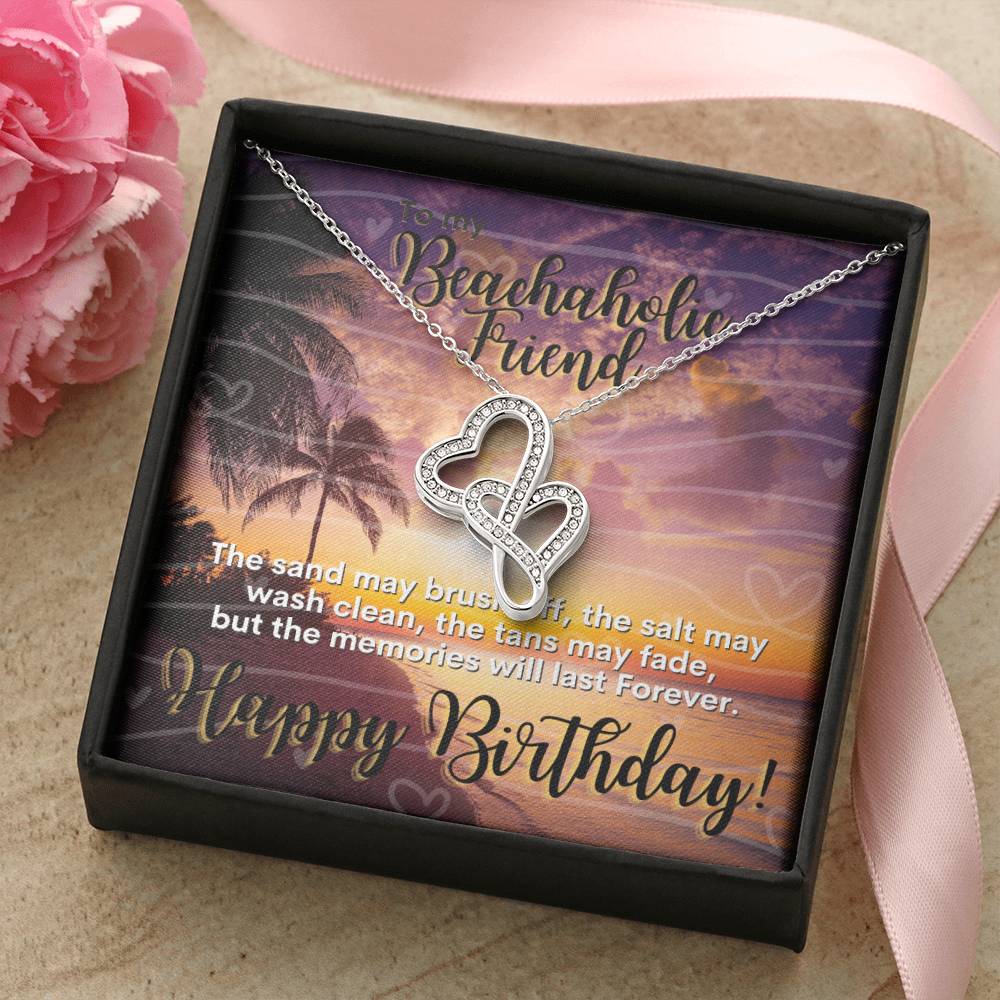 Beachaholic Birthday Gift Best Friend Beach Lover Double Hearts Necklace
