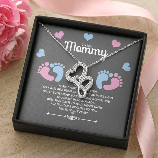 To My Mommy From Your Tummy Gift For Pregnant Wife  Double Hearts Necklace