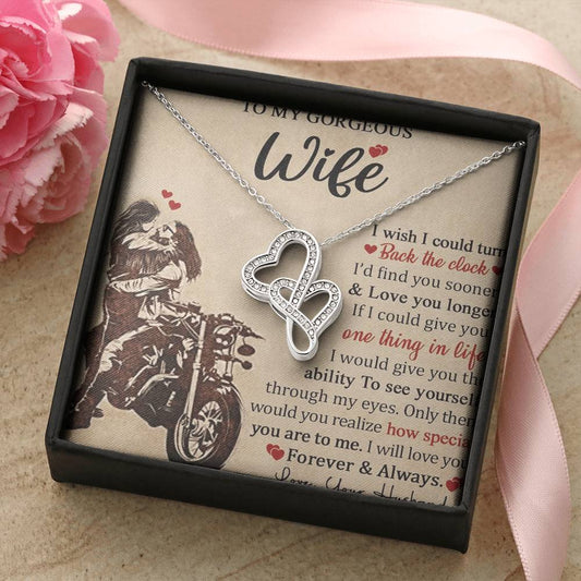To My Bikers Wife Double Hearts Necklace