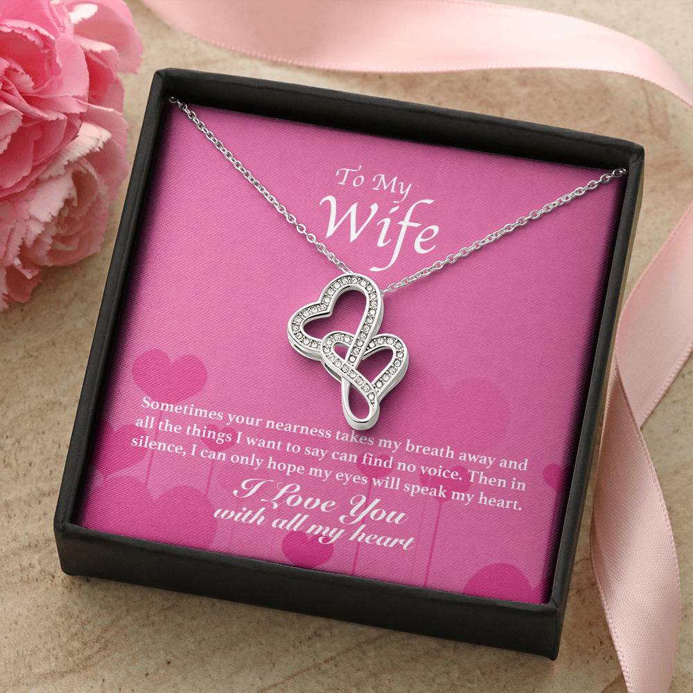 To My Wife - You Take My Breath Away -  Double Hearts Necklace