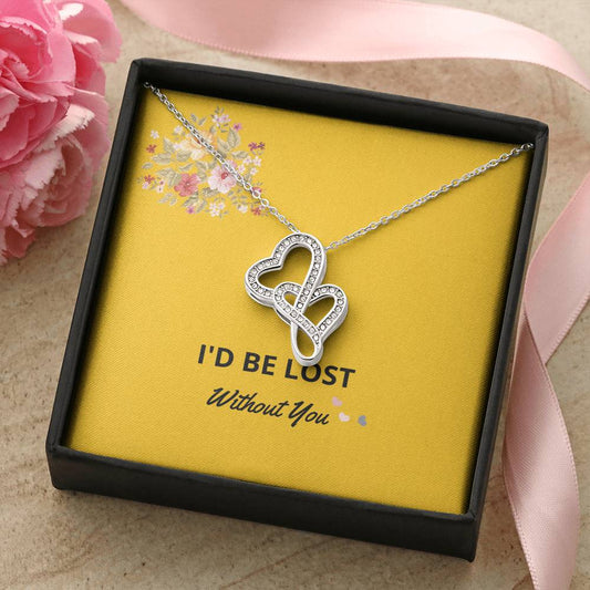 Necklace Gift For Girlfriend Or Wife Double Hearts Jewelry For Her I'd Be Lost Without You Romantic Gift Ideas For Ann Double Hearts Necklace