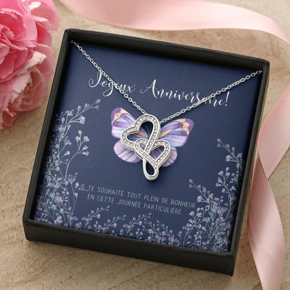 Joyeux Anniversaire Necklace  Personalized Birthday Gift  Birthday Necklace For French Mother  Birthday Necklace For F Double Hearts Necklace