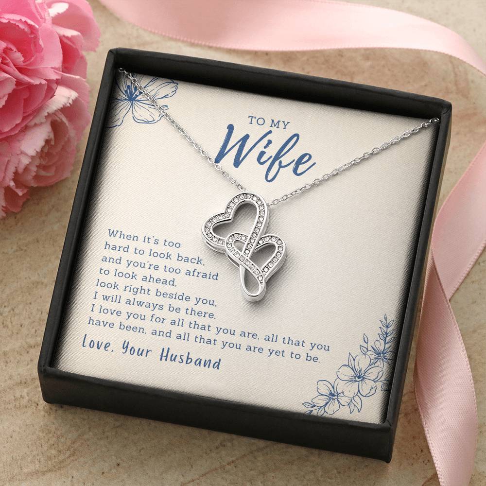 To My Wife - Beside You - Double Hearts Necklace
