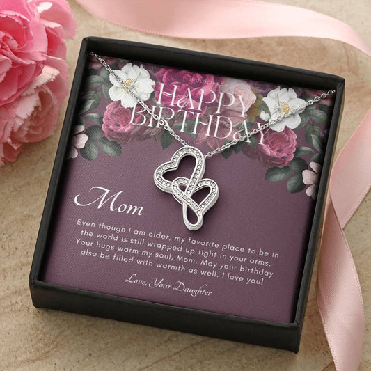 Mother's Birthday Gift  From Daughter  Gift For Mom On Her Birthday  Mom Necklace  Best Mom Gift Message Card 1 Double Hearts Necklace
