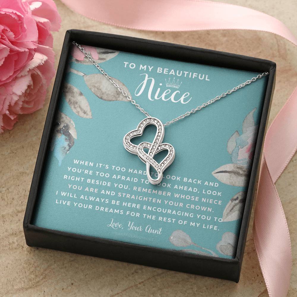 To My Beautiful Niece Straighten Your Crown Necklace Aunt Niece Necklace Niece Birthday Gift Niece Graduation Gift Double Hearts Necklace