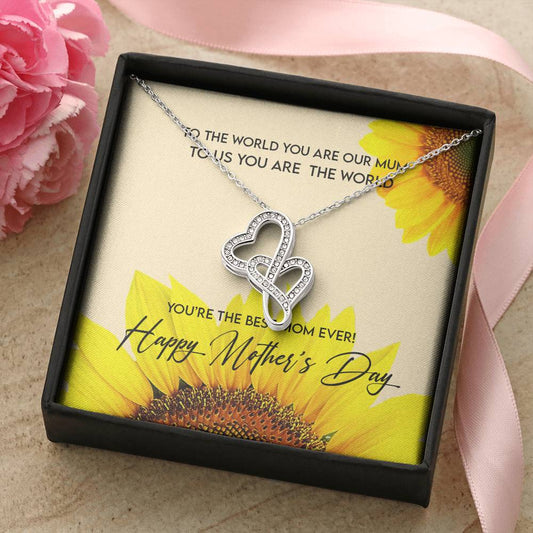 To My Mom - Double Heart Sunflower Mothers Day Necklace Double Hearts Necklace