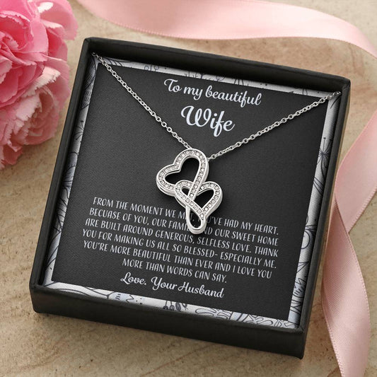 To My Beautiful Wife From The Moment We Met - Leaf Double Hearts Necklace