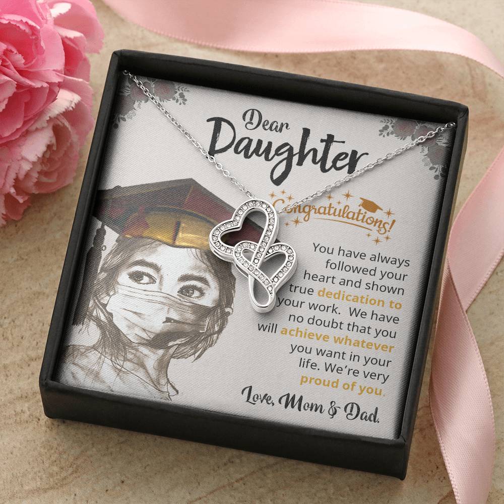 To My Daughter -  - Gift For Daughter Double Hearts Necklace