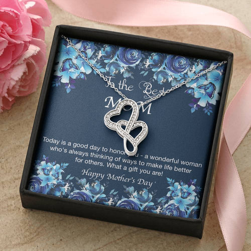 Limited Edition Mother's Double Heart 14K White Gold Pendant With Chain Double Hearts Necklace