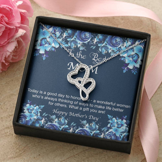 Limited Edition Mother's Double Heart 14K White Gold Pendant With Chain Double Hearts Necklace