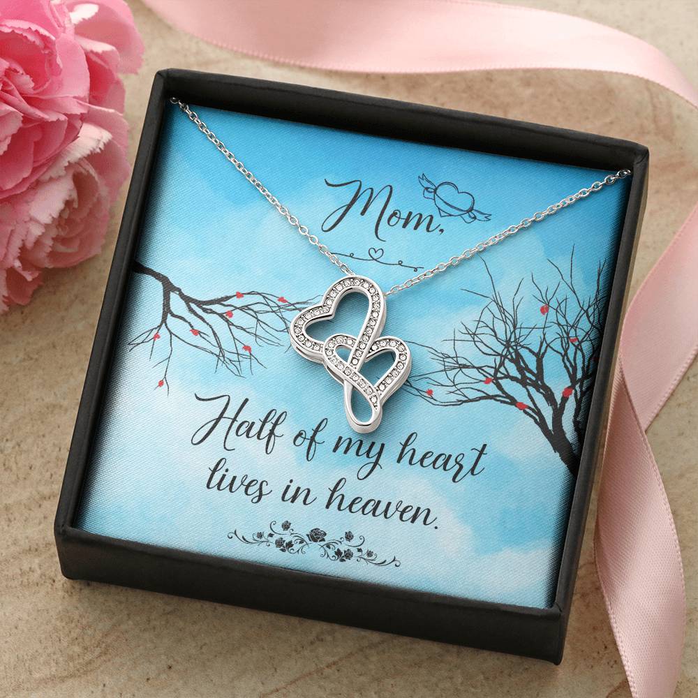 Mom Half Of My H Heart - Lives In Heaven -  Double Hearts Necklace