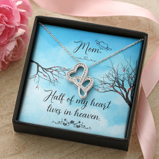 Mom Half Of My H Heart - Lives In Heaven -  Double Hearts Necklace