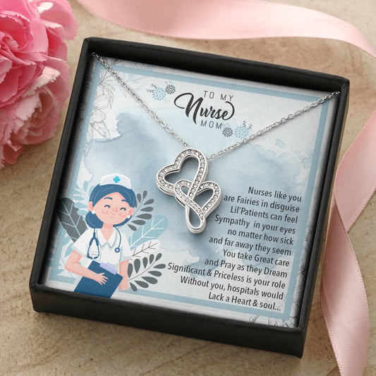 To My Strong Nurse Mom Double Hearts Necklace