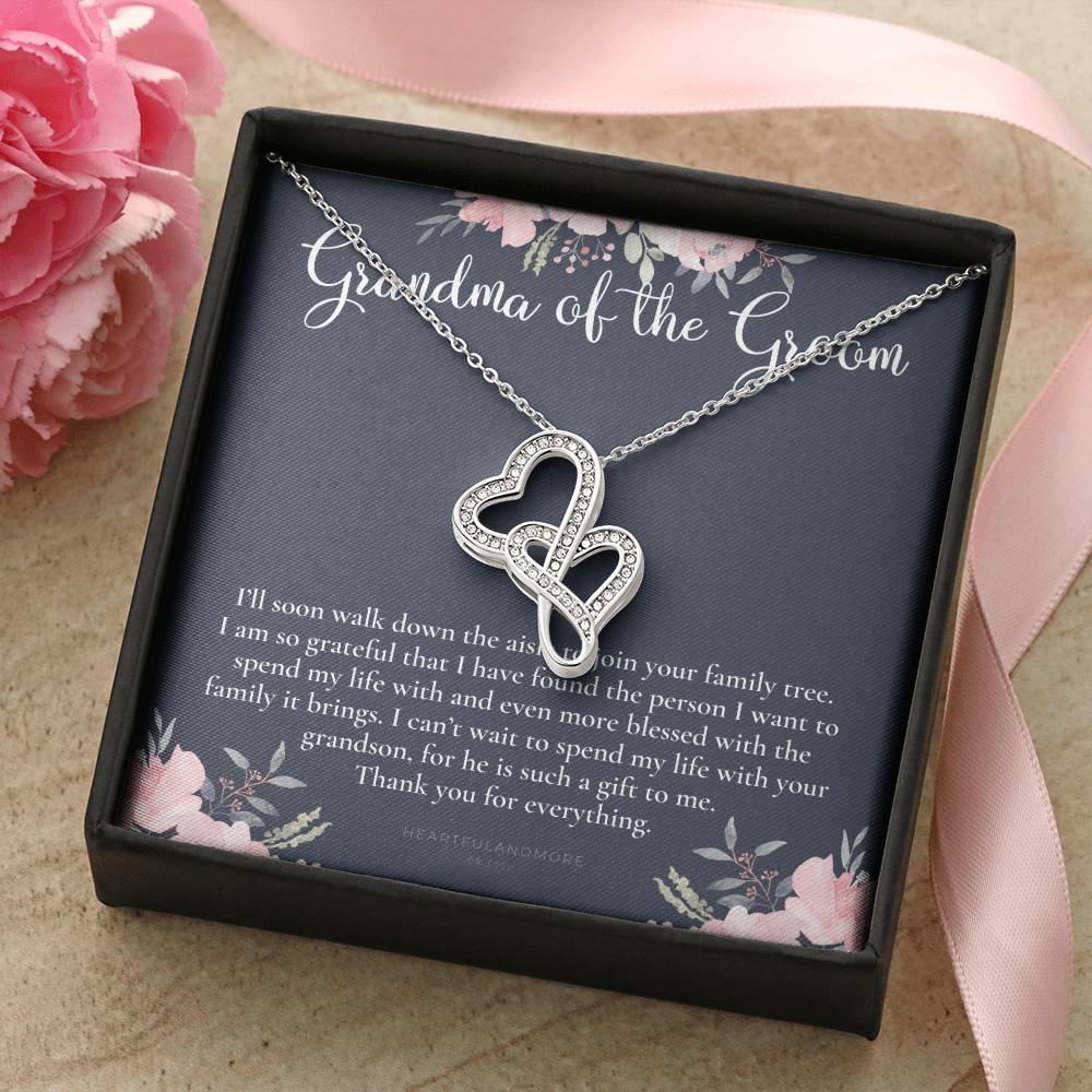 Grandmother Of The Groom Gift Necklace Grandma Wedding Gift Nana Bridal Shower Rehearsal Dinner Thank You Gift 3 Double Hearts Necklace