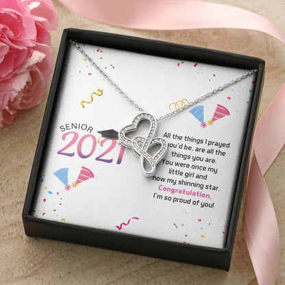 Senior Graduation  Double Hearts Necklace