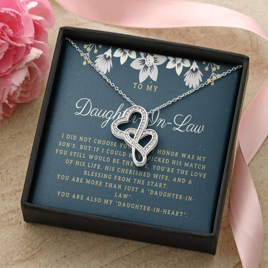 To My Daughter-In-Law Joined Hearts Necklace Gift For Daughter In Law Welcoming Daughter In Law Into Family Daughter I Double Hearts Necklace