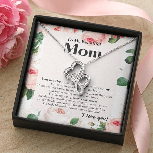To My Beautiful Mom Necklace  To My Badass Mom Necklace  Badass Mom Gift  Mother’S Day Gift  Birthday Gift  Gift From  Double Hearts Necklace